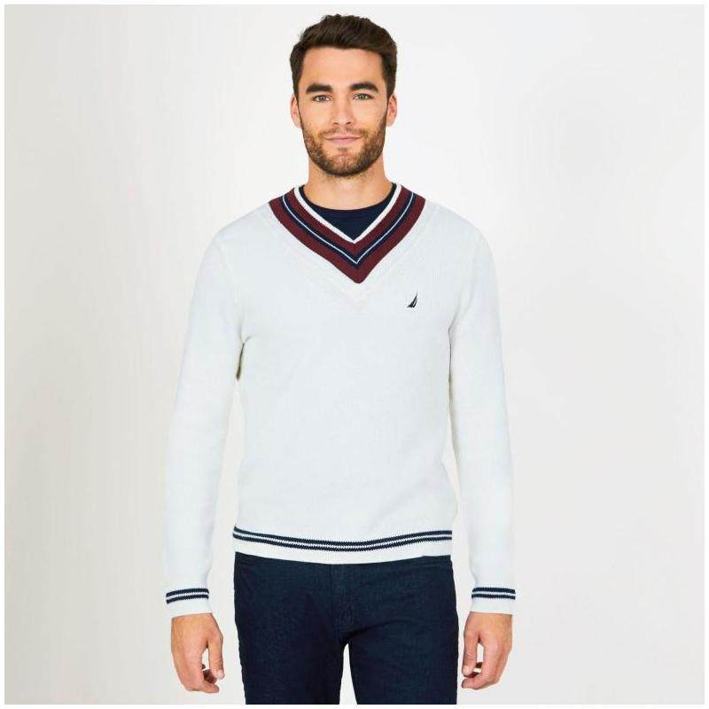 nautica/诺帝卡男毛衣针织衫套头v领logo纯棉正品s83928