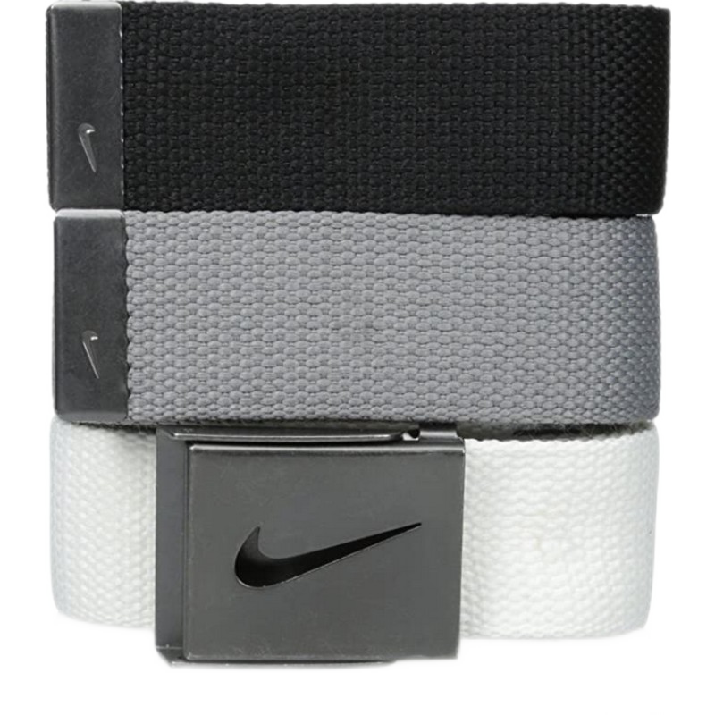 耐克/NIKE腰带3条装纯棉编织带自动扣高尔夫织带腰带套装休闲日常