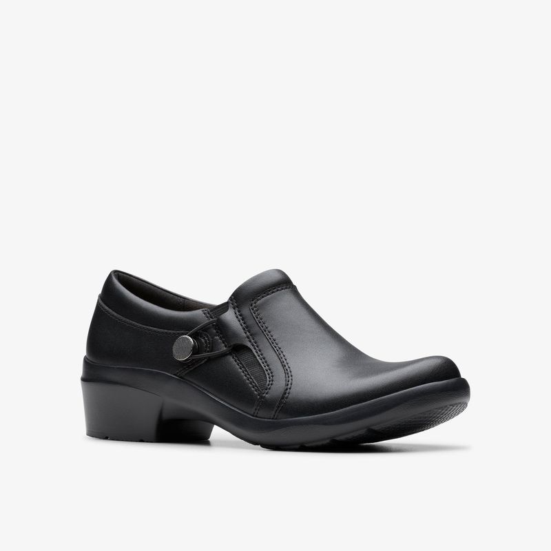 clarks套脚中口高跟亮面黑色女鞋