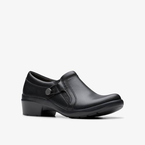 clarks套脚中口高跟亮面黑色女鞋