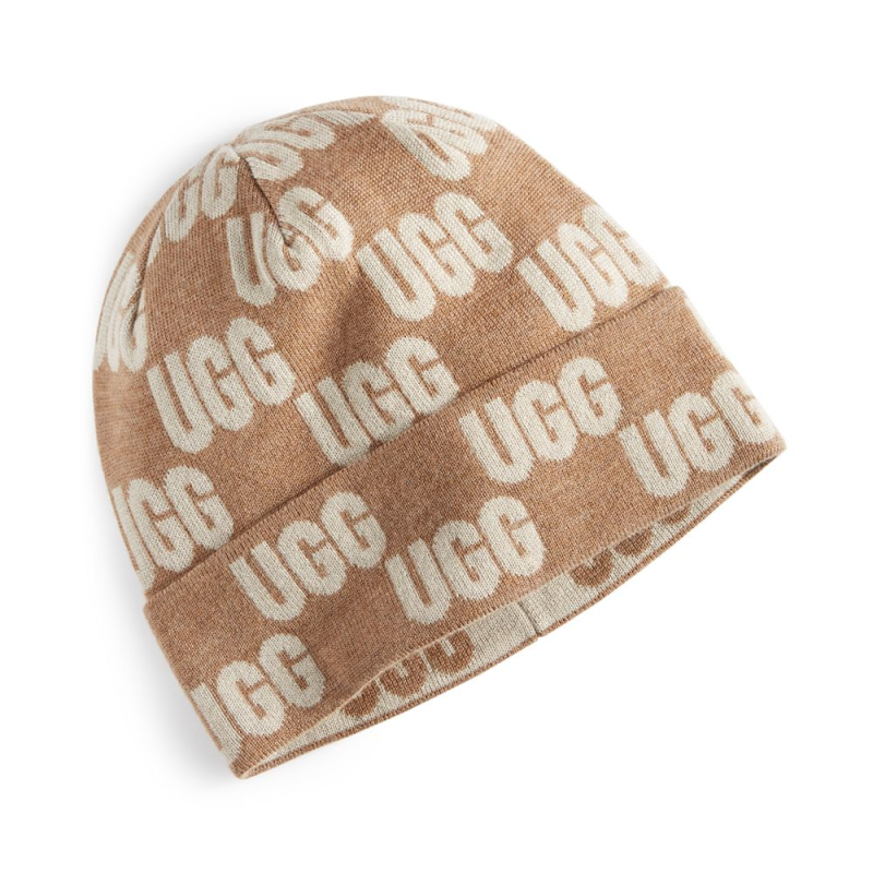 ugg女式格纹图案徽标印花毛线帽针织帽白暖时尚百搭正品16461526