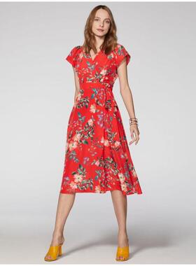 VINCE CAMUTO女连衣裙涤纶中长款印花短袖田园美国直邮VA09502