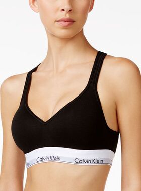CK内衣女士文胸一体式交叉带无钢圈运动莫代尔棉运动背心QF1654