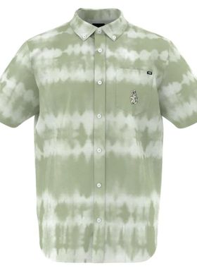 VANS/范斯男衬衫短袖翻领T恤衫纯棉系扣绿色晕染波纹宽松都市休闲