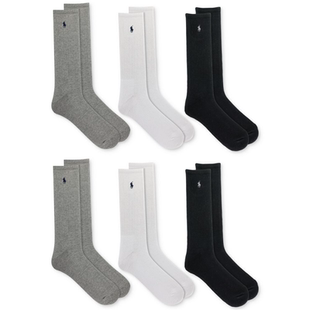 POLO RALPH LAUREN男袜子6双运动圆袜高筒吸汗舒适柔软推推袜刺绣