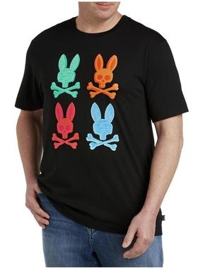 Psycho Bunny男T恤彩色骷髅兔设计图案小众欧美街头潮流正品B7888