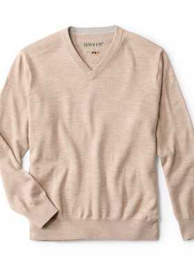 ORVIS男毛衣V领套头衫纯美利奴羊毛衫保暖秋冬打底柔软不起球3BG6
