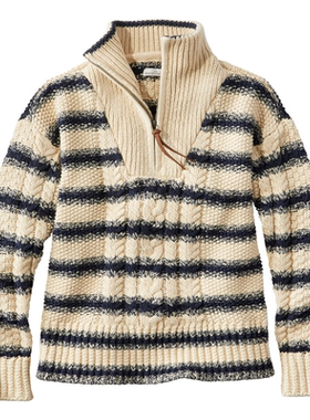 L.L. Bean/宾恩女士毛衣套头拉链领立领长袖纯棉保暖正品TA520240