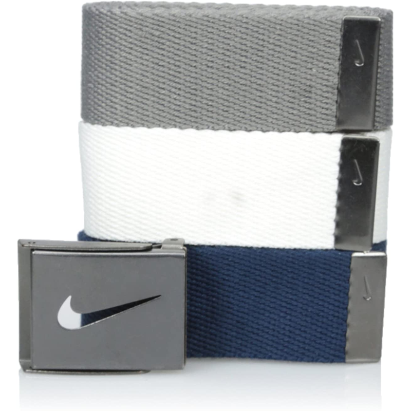 耐克/NIKE腰带3条装纯棉编织带自动扣高尔夫织带腰带套装休闲日常