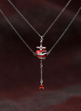 原创宝剑苹果项链纯银S925小众个性暗黑甜酷潮流多层锁骨链