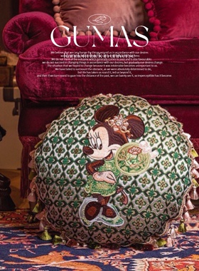 GUMAS原创设计手工定制米奇靠枕复古米妮圆形流苏轻奢羽丝绒靠枕