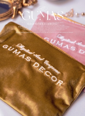 GUMAS家居布艺刺绣少女风系列丝绒复古化妆包零钱包收纳