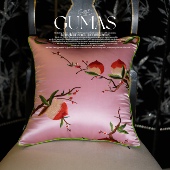 GUMAS贺岁新品 吉祥好运真丝重工刺绣桃子抱枕新中式 靠枕中国风
