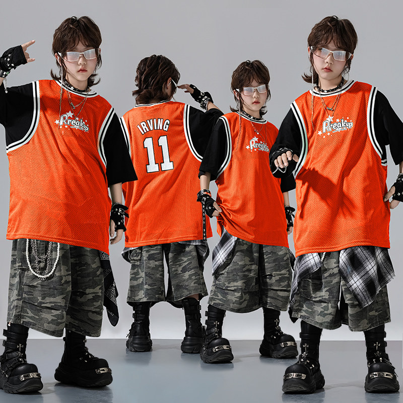 儿童街舞潮服演出服迷彩假两件套装hiphop嘻哈潮牌舞蹈表演服服装