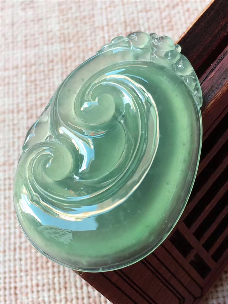 简安翡翠天然a货冰晴绿底如意翡翠挂件水润冰透女款万事如意吊坠