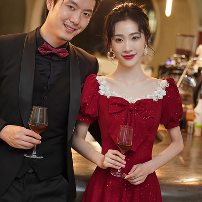 大码敬酒服新款新娘酒红色夏季女