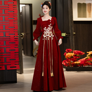 新娘丝绒结婚大码 订婚裙回门礼服女高端轻奢小众冬 敬酒服2025新款