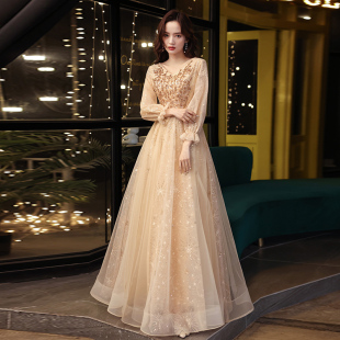 大码晚礼服女2024 新款春季胖mm200斤宴会年会主持人遮肚显瘦长款