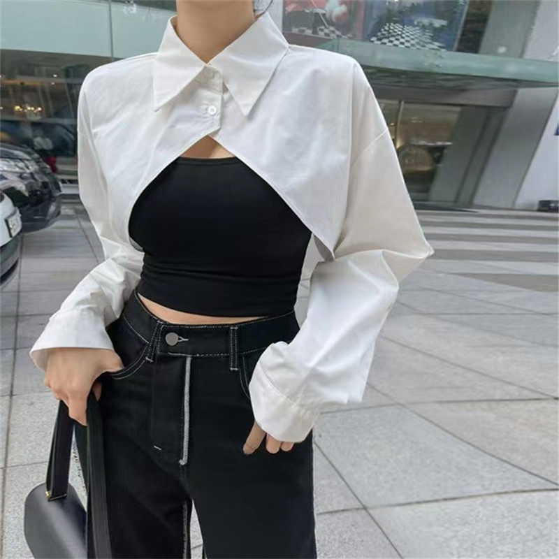 新品女时尚休闲衬衫设计感韩版短款上衣小样子港风内搭