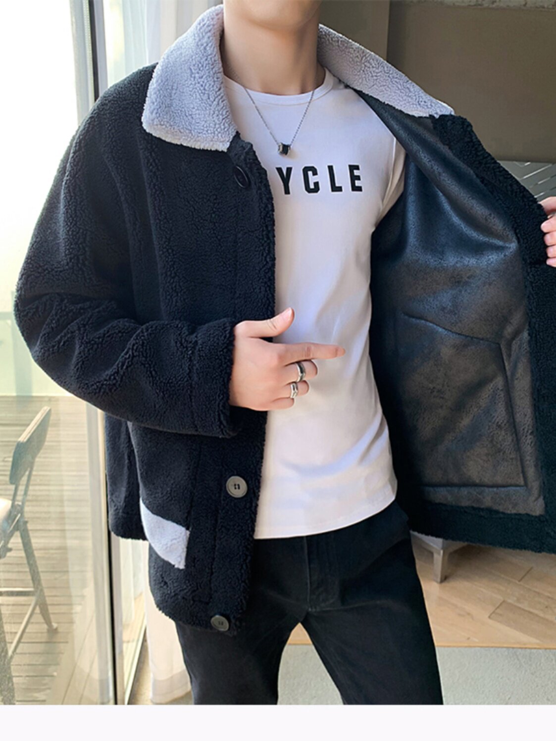 코튼 코트 남성 겨울 양고기 울 코트 청소년 유행 옷깃 잘 생긴 두꺼운 따뜻한 폴라 플리스 코튼 코트 재킷