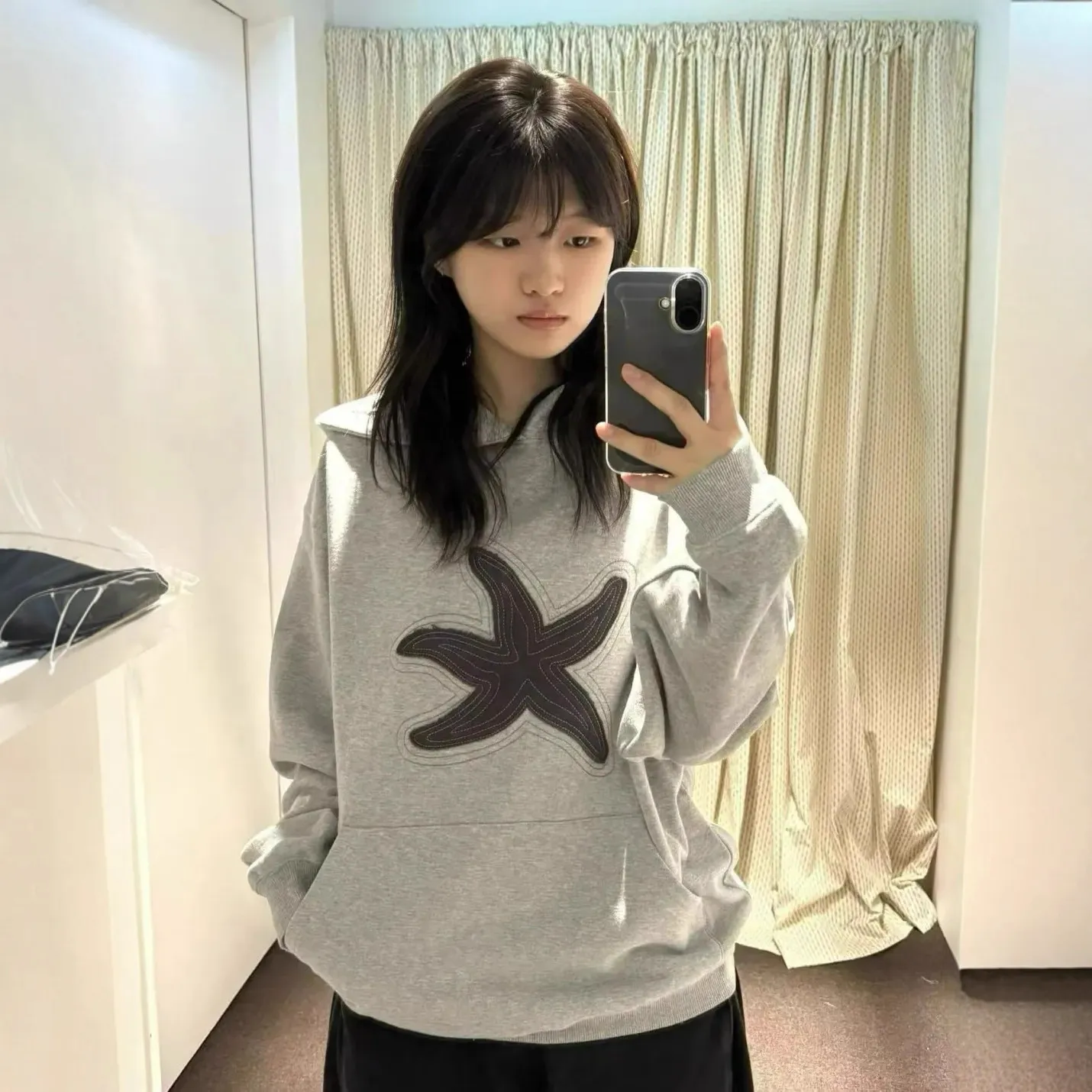 韩国小众复古海星刺绣连帽卫衣