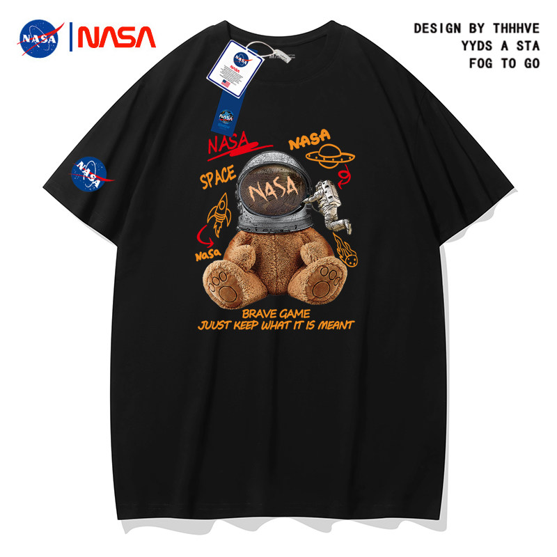 NASA网红潮牌宽松短袖夏季纯棉宇航员短袖T恤男女情侣潮牌上衣