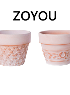 红陶花盆做旧淡化ins花园通用田园文艺透气陶瓷花盆简约浮雕陶盆