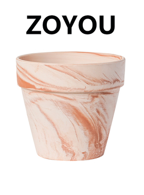玛奇朵渐变大理石纹红陶花盆透气透水素烧大口径欧式客厅简约陶瓷