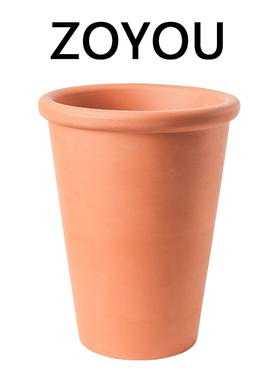 厚边陶土透气花盆高筒修身翻沿红陶盆带托盘简约客厅阳台庭院花园