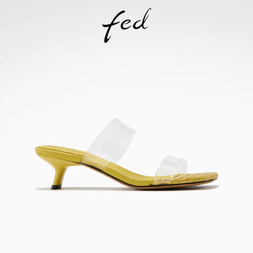 fed水晶之恋26夏季新款女凉鞋百搭中跟清凉一字带凉拖鞋女外穿