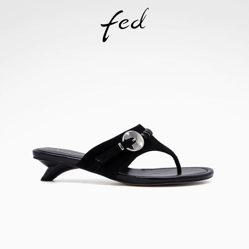 fed复古绒面羊皮26夏季新款真皮中跟夹趾时尚人字拖凉拖鞋女外穿