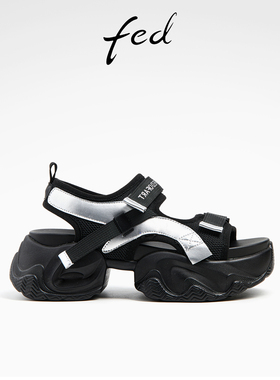 fed防滑黑色运动凉鞋夏季新款女鞋魔术贴厚底凉鞋女款D0507-ZC578