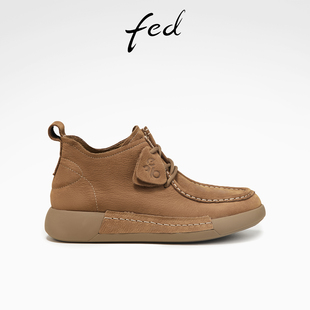 靴女 工装 fed头层磨砂牛皮秋冬女鞋 真皮复古休闲靴子女短靴袋鼠鞋
