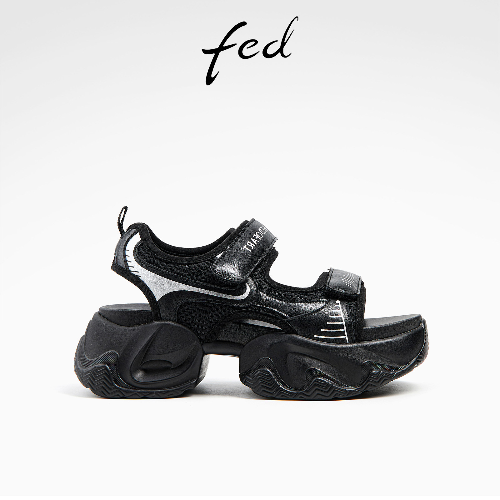 fed时尚街潮女凉鞋夏季新款增高厚底运动休闲一字带罗马凉鞋女