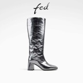 fed高级感头层牛皮全真皮秋冬女鞋 粗跟靴子女高筒时装 靴骑士靴女