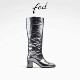 fed高级感头层牛皮全真皮秋冬女鞋 粗跟靴子女高筒时装 靴骑士靴女