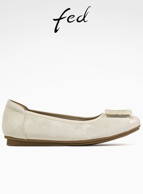 fed法式单鞋秋季新款女鞋方扣浅口单鞋舒适平底鞋女S0812-YAB097