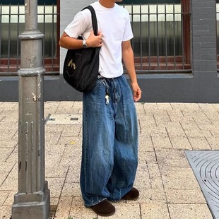 24ss Needles track日系复古小众水洗牛仔裤宽松阔腿胖胖气球裤