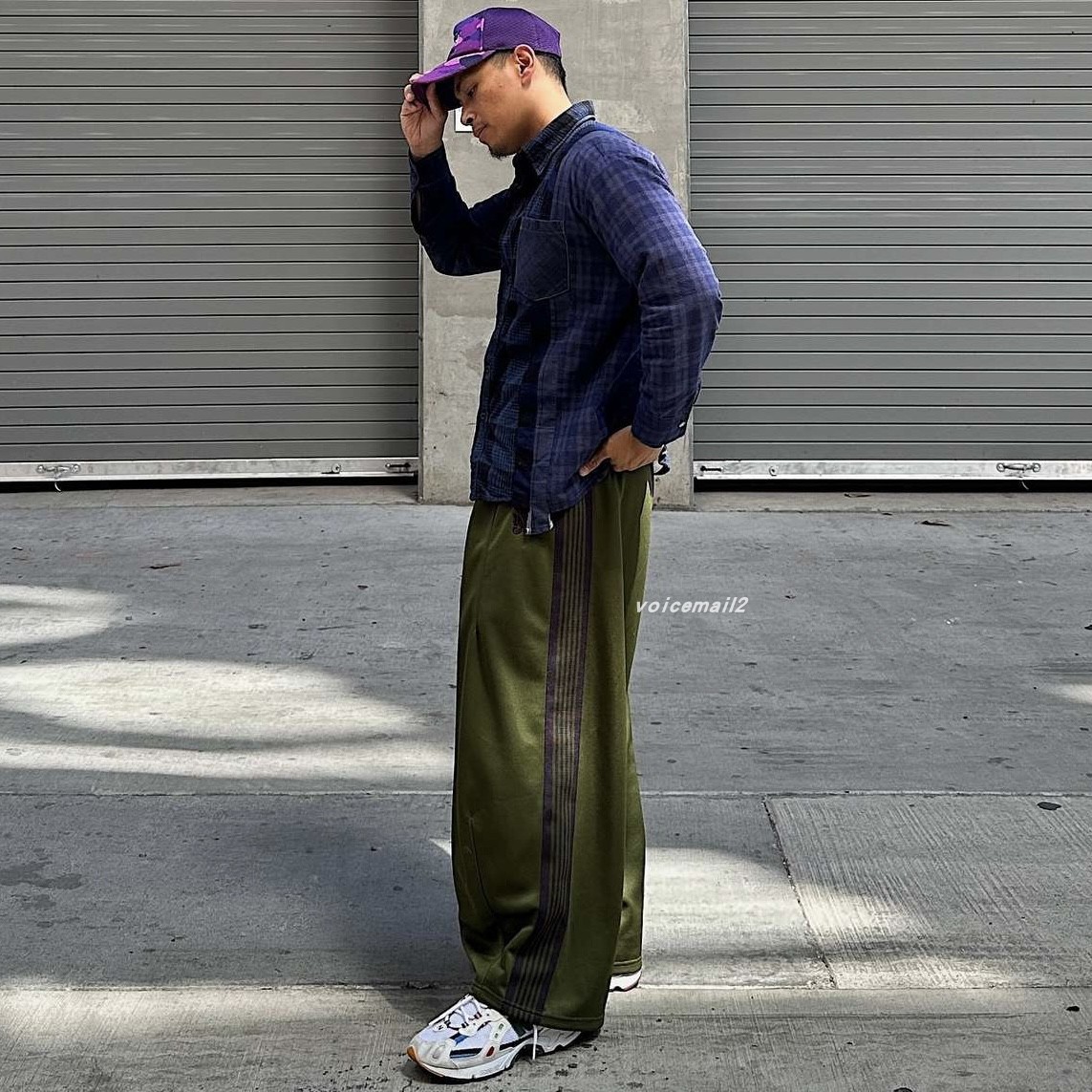 NEEDLES TRACK H.D橄榄绿蝴蝶刺绣宽版长裤灯笼裤运动阔腿胖胖裤