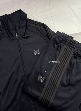 24ss Needles track蝴蝶刺绣黑棕日系复古男女款织带夹克运动外套