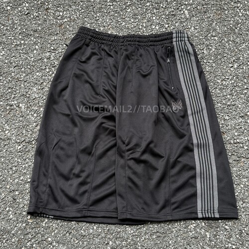 NEEDLES HD SHORTS蝴蝶刺绣宽版黑色短裤美式街头baggy休闲7分裤