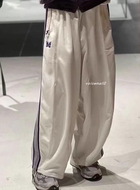 NEEDLES TRACK HD蝴蝶白色宽版长裤男日系复古运动阔腿灯笼胖胖裤