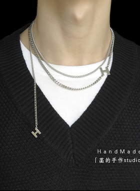 韩版百搭双层叠戴字母流苏毛衣链