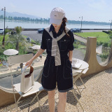 夏季女士宽松休闲显瘦牛仔连体裤短裤P125K178，女装连体裤，铱本正襟