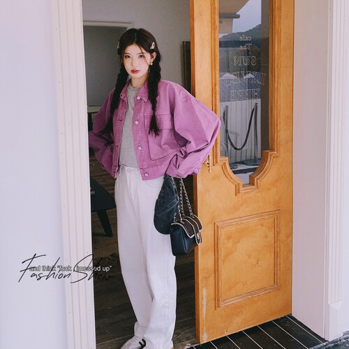 粉色短款牛仔外套小个子友好减龄春秋女