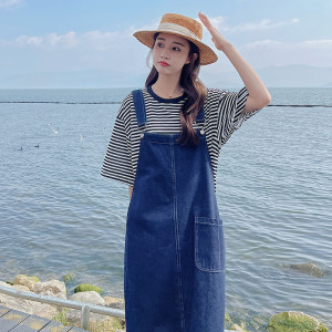 2023夏女装背带裙宽松牛仔连衣裙休闲小个子显瘦牛仔裙吊带连衣裙图片