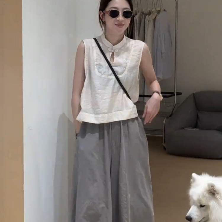 新中式国风无袖衬衫女装2025新款夏季高级感宽松显瘦短款气质上衣