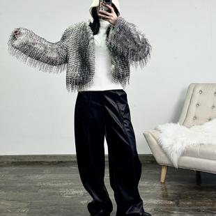 年会气质环保驼鸟毛皮草~2024冬长毛毛皮毛一体个性外套9805