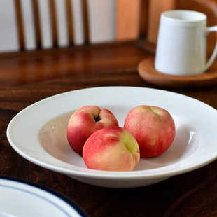欧氏简约草帽盘宽边深盘陶瓷意面盘10英寸沙拉盘素雅气质餐具盘子