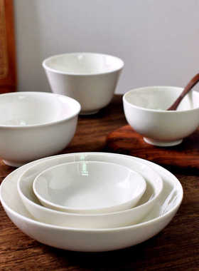 素雅简约德化日用白瓷原矿瓷土高温烧制陶瓷碗中式大汤碗面碗饭碗